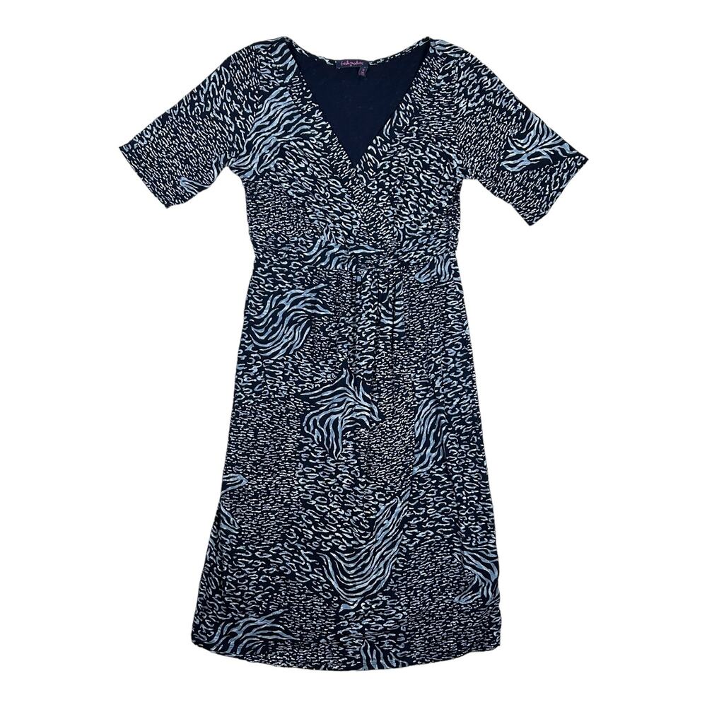 Fresh Produce Dress Size XS Faux Wrap Stretch Knit V Neck Short Sleeve Blue USA